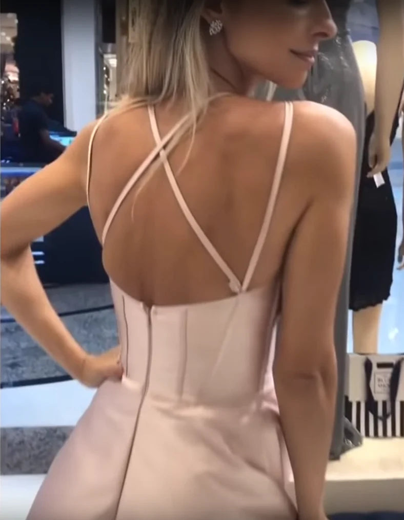 Minimalist Dusty Pink Satin Spaghetti Strap A-line Simple Prom Dresses