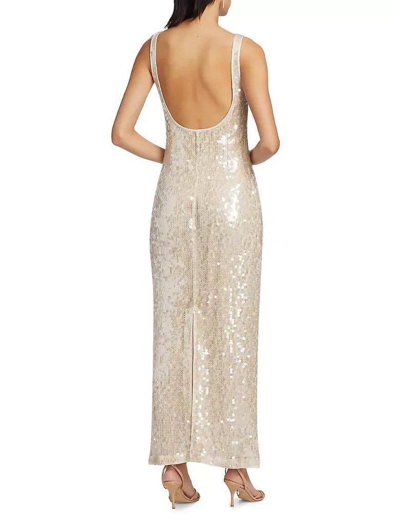 Chic Sequin Tank Champagne Backless Prom Dress