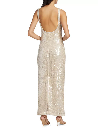 Chic Sequin Tank Champagne Backless Prom Dress
