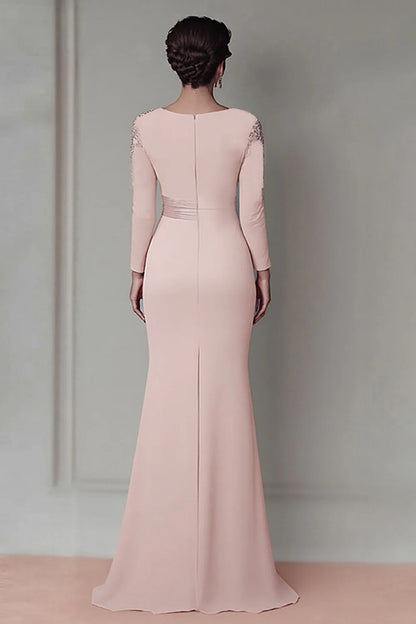 Blush Lace Sheath Mother Of The Bride Dress with Long Sleeves