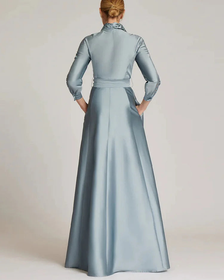 Vintage Taffeta Shirt Dress Gown With Eyelet Sleeve and Collar Mother of the Bride Dress
