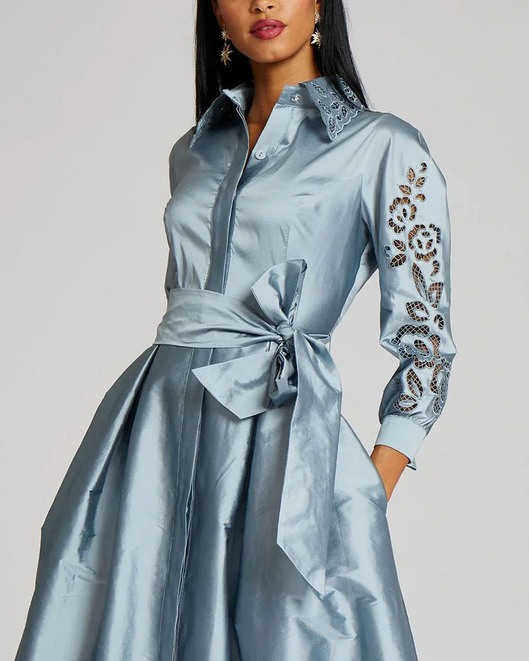 Vintage Taffeta Shirt Dress Gown With Eyelet Sleeve and Collar Mother – Koutun Dress Vintage Taffeta Shirt Dress Gown With Eyelet Sleeve and Collar Mother – Koutun Dress