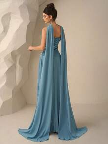 Elegant Luxury Pearl Decor Sleeveless Cocktail Dress Evening Gown Gala Evening Gown Dusty Blue Formal Dress Gala Dresses