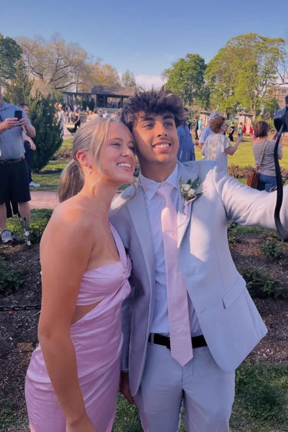 Sexy One Shoulder Pink Sheath  with Cut-out Prom Dress