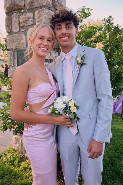 Sexy One Shoulder Pink Sheath  with Cut-out Prom Dress