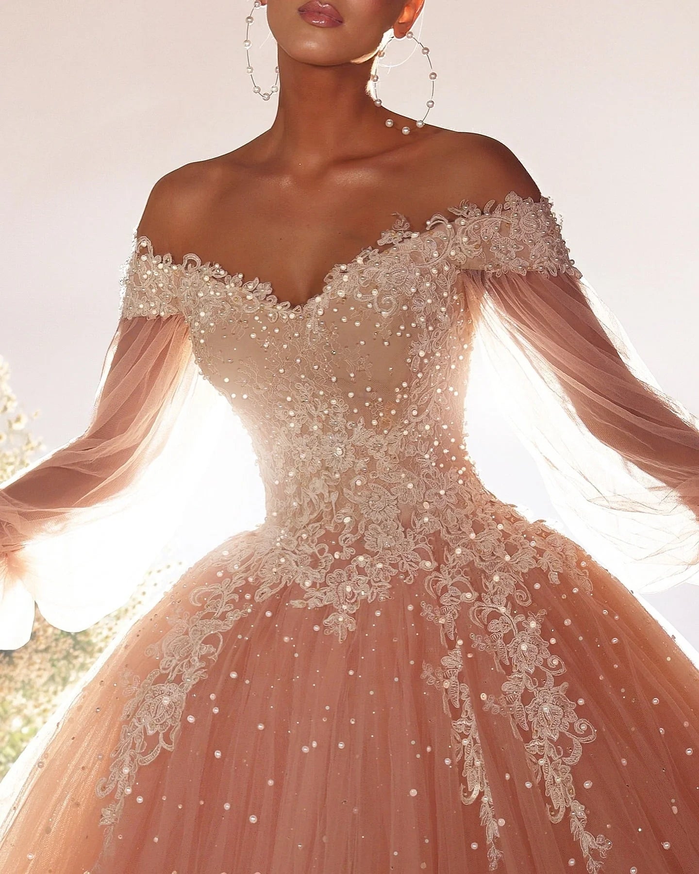 Beautiful  Tulle Lace Sweetheart Long Sleeve Prom Dresses With Beading Prom Dress