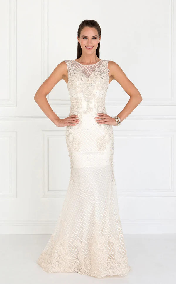 Sparkle Sleeveless Appliques Train Mesh lace Prom Dress