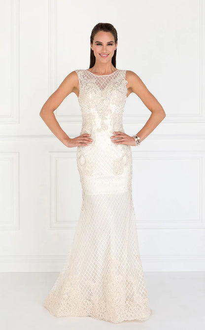 Sparkle Sleeveless Appliques Train Mesh lace Prom Dress