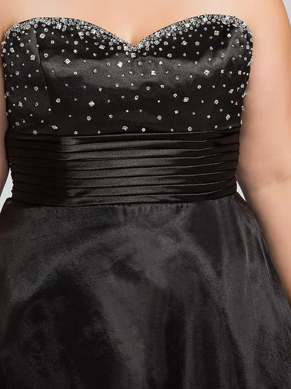 Elegant A-Line Little Black Dress Dress Prom Floor Length Sleeveless Sweetheart Organza with Ruched Beading