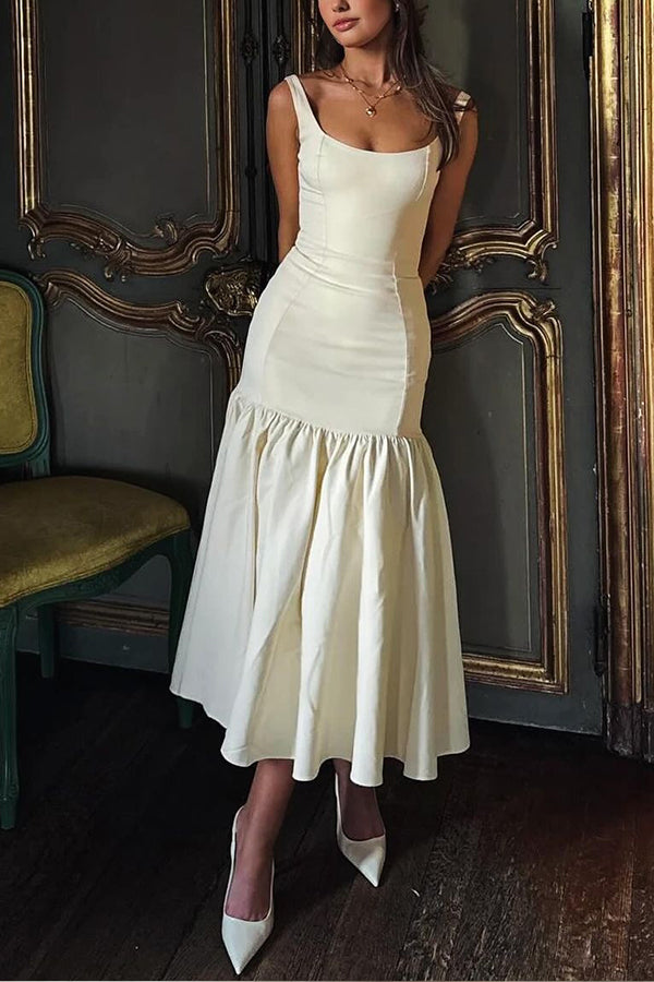 Graceful Silhouette Square Neck Wide Strap Drop Waist Prom Dress