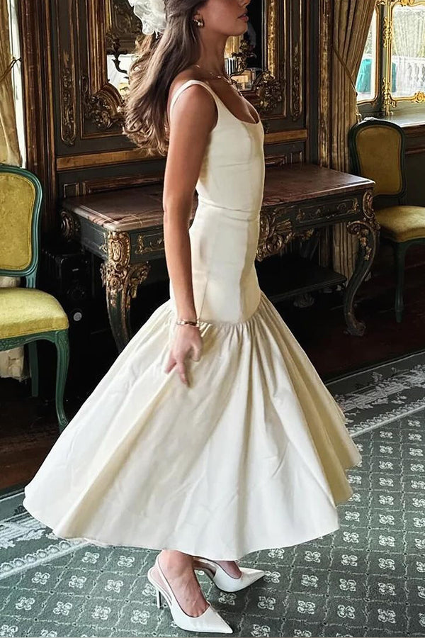 Graceful Silhouette Square Neck Wide Strap Drop Waist Prom Dress