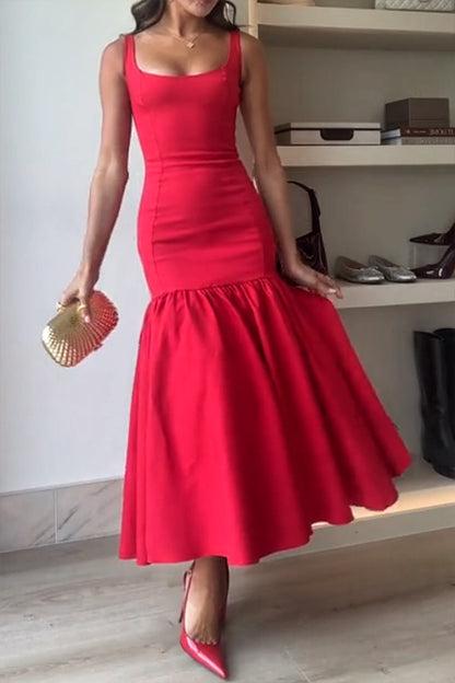 Graceful Silhouette Square Neck Wide Strap Drop Waist Prom Dress