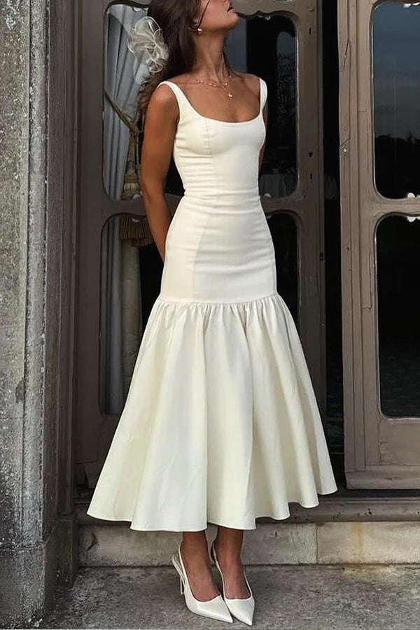 Graceful Silhouette Square Neck Wide Strap Drop Waist Prom Dress