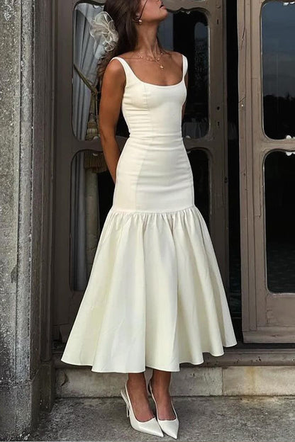 Graceful Silhouette Square Neck Wide Strap Drop Waist Prom Dress