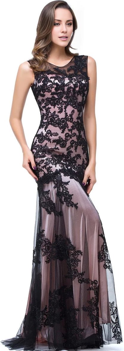 Fashion Lace Illusion Neckline Sleeveless Back Zip Mermaid Floor-Length Prom Dress
