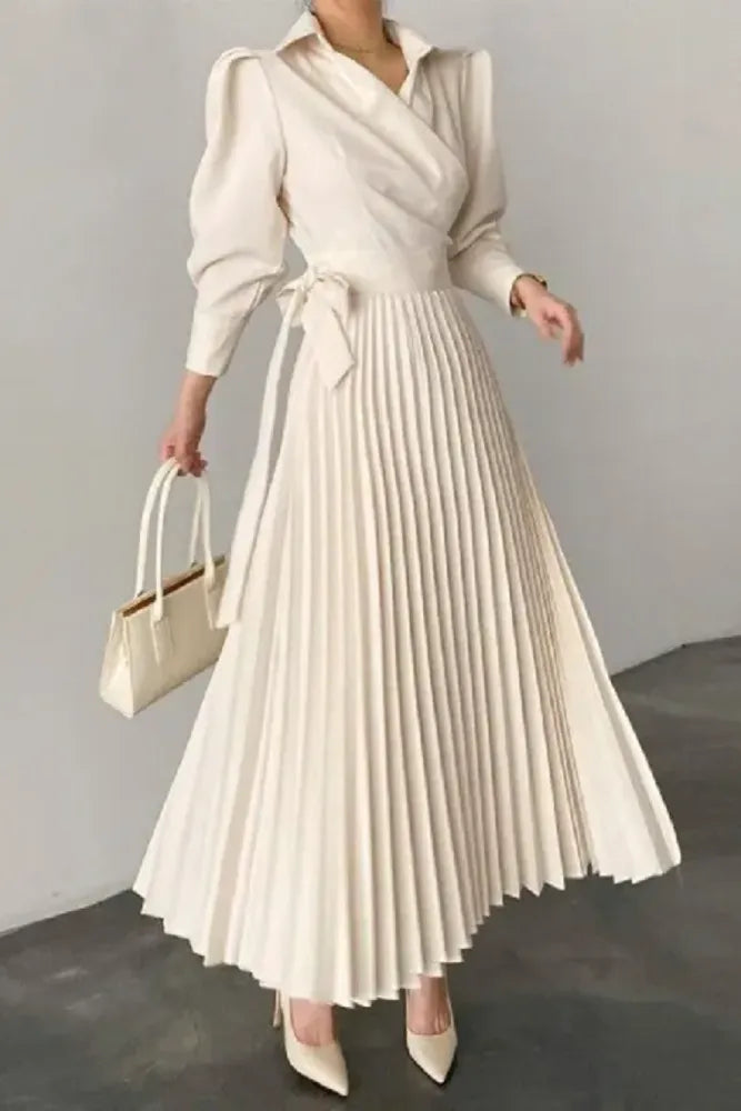 Elegant Pleated Asymmetric Solid Color Lapel Prom Dress