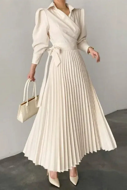 Elegant Pleated Asymmetric Solid Color Lapel Prom Dress