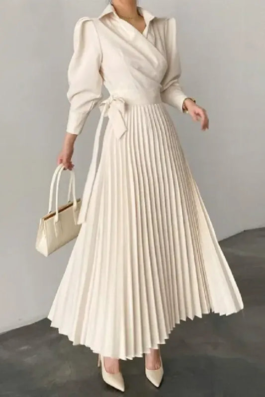 Elegant Pleated Asymmetric Solid Color Lapel Prom Dress