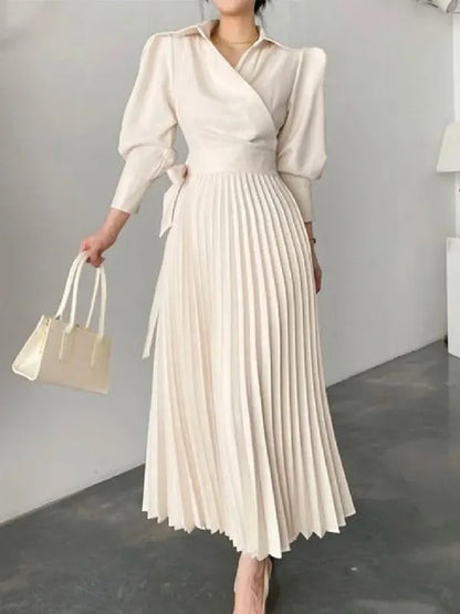 Elegant Pleated Asymmetric Solid Color Lapel Prom Dress
