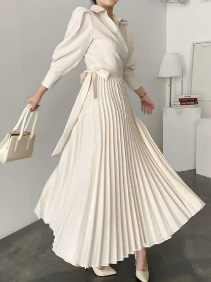 Elegant Pleated Asymmetric Solid Color Lapel Prom Dress