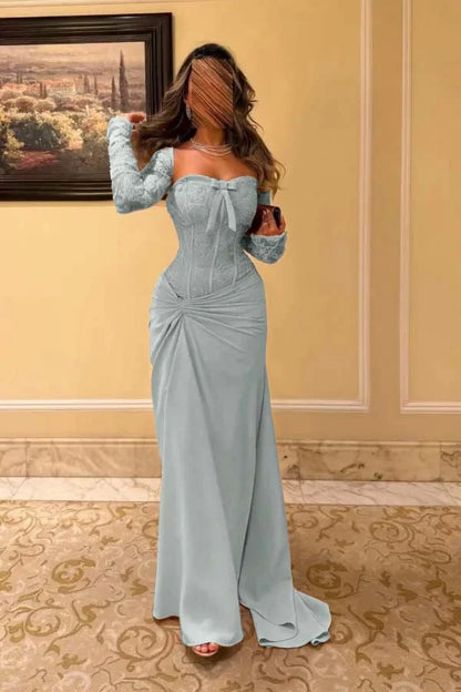 Champagne Long Sleeve Sweetheart Mermaid Prom Dress