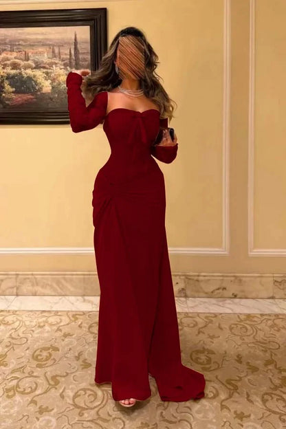 Champagne Long Sleeve Sweetheart Mermaid Prom Dress