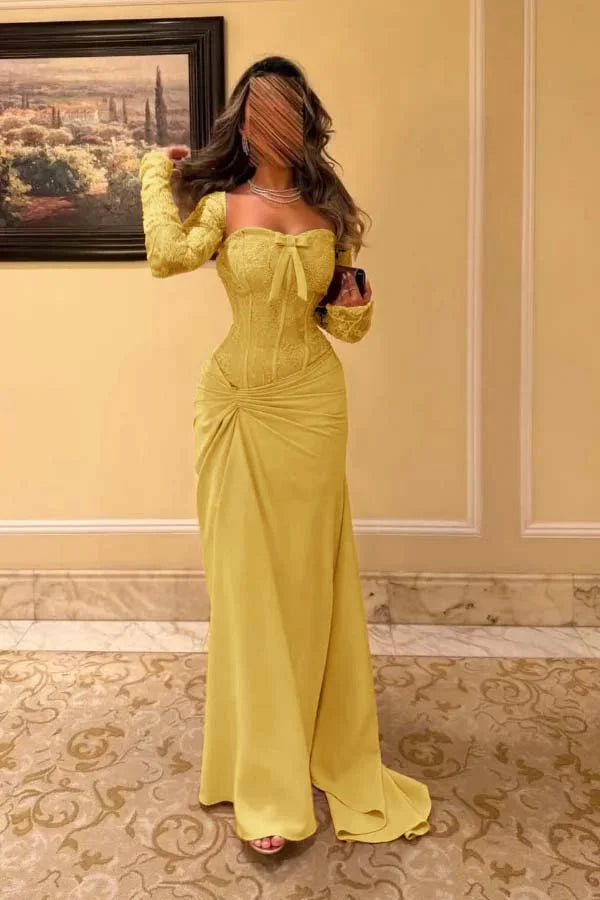 Champagne Long Sleeve Sweetheart Mermaid Prom Dress