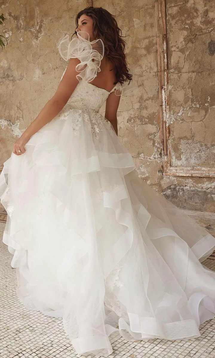 Modern Spaghetti Straps Square Ruffled Bridal Ballgown