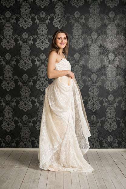 Luxe Beaded Gown Strapless with Detachable Overskirt