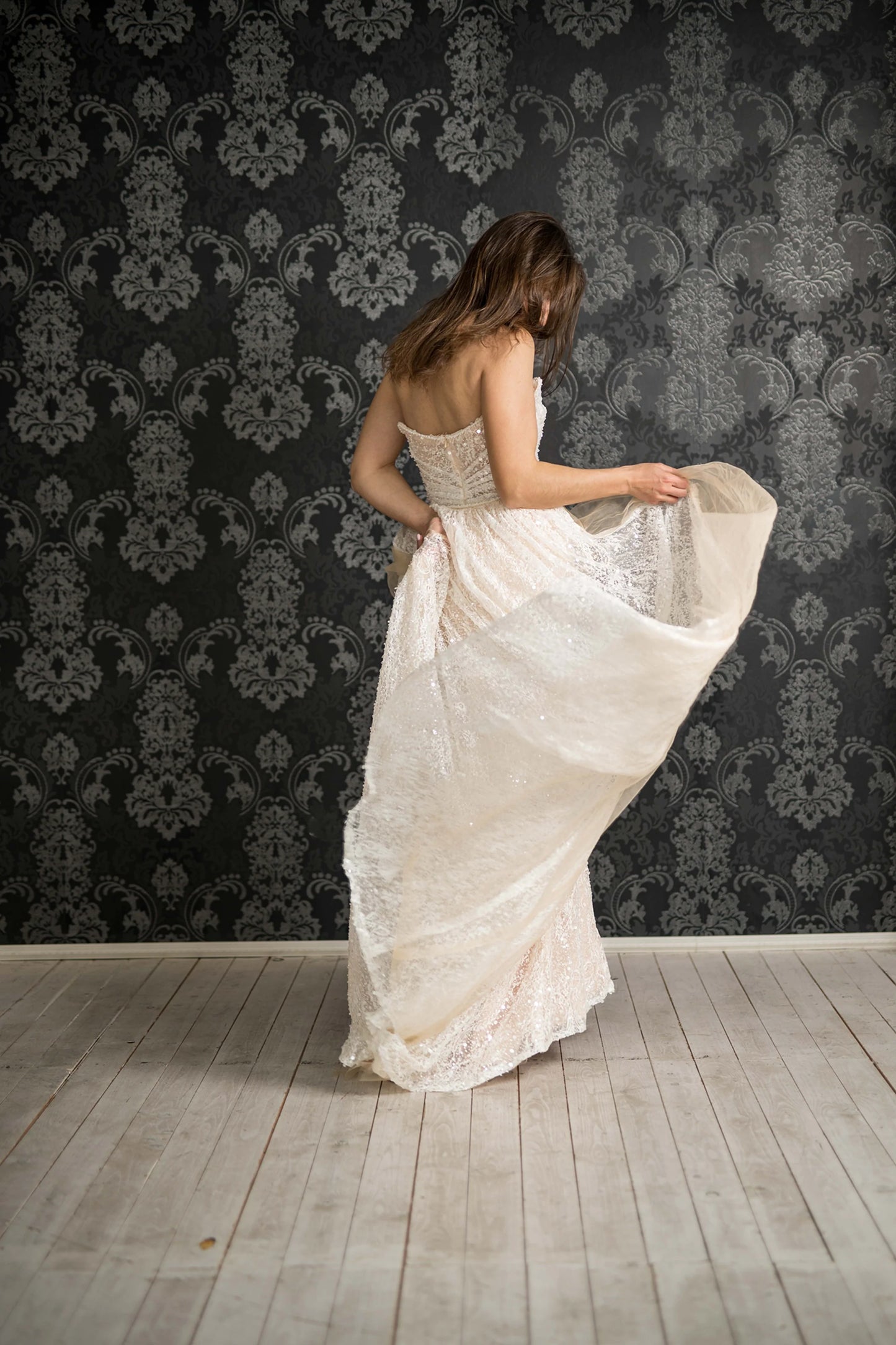 Luxe Beaded Gown Strapless with Detachable Overskirt