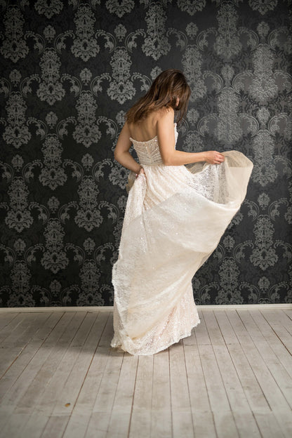 Luxe Beaded Gown Strapless with Detachable Overskirt