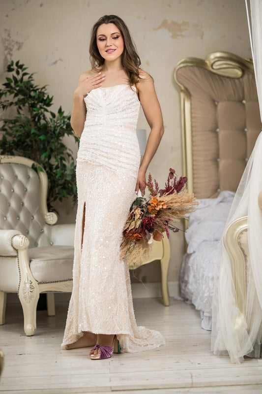 Luxe Beaded Gown Strapless with Detachable Overskirt
