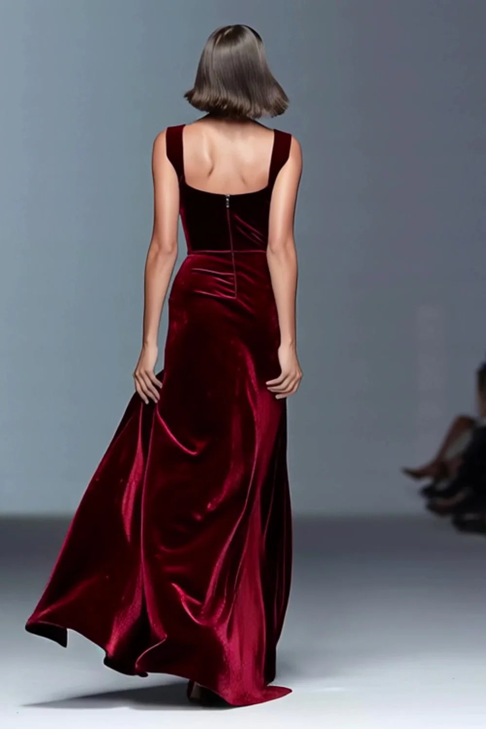 Burgundy Velvet Sheath Ruched Long Holiday Party Dress with Slit