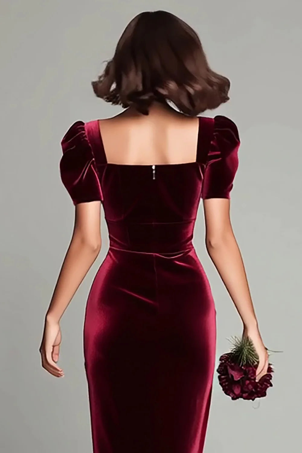 Burgundy Velvet Sheath Long Holiday Party Dress