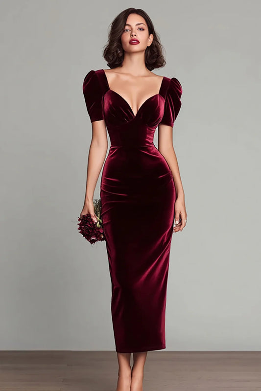 Burgundy Velvet Sheath Long Holiday Party Dress