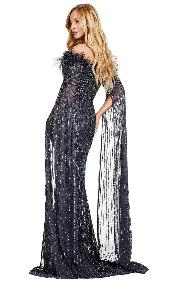 Elegant Feather Detail Off-Shoulder Evening Dress