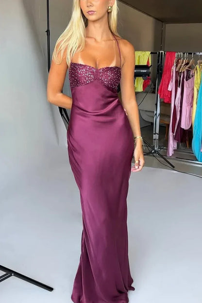 Fashionable Spaghetti Straps Sequin Maxi Prom Dress with Lace-up Back