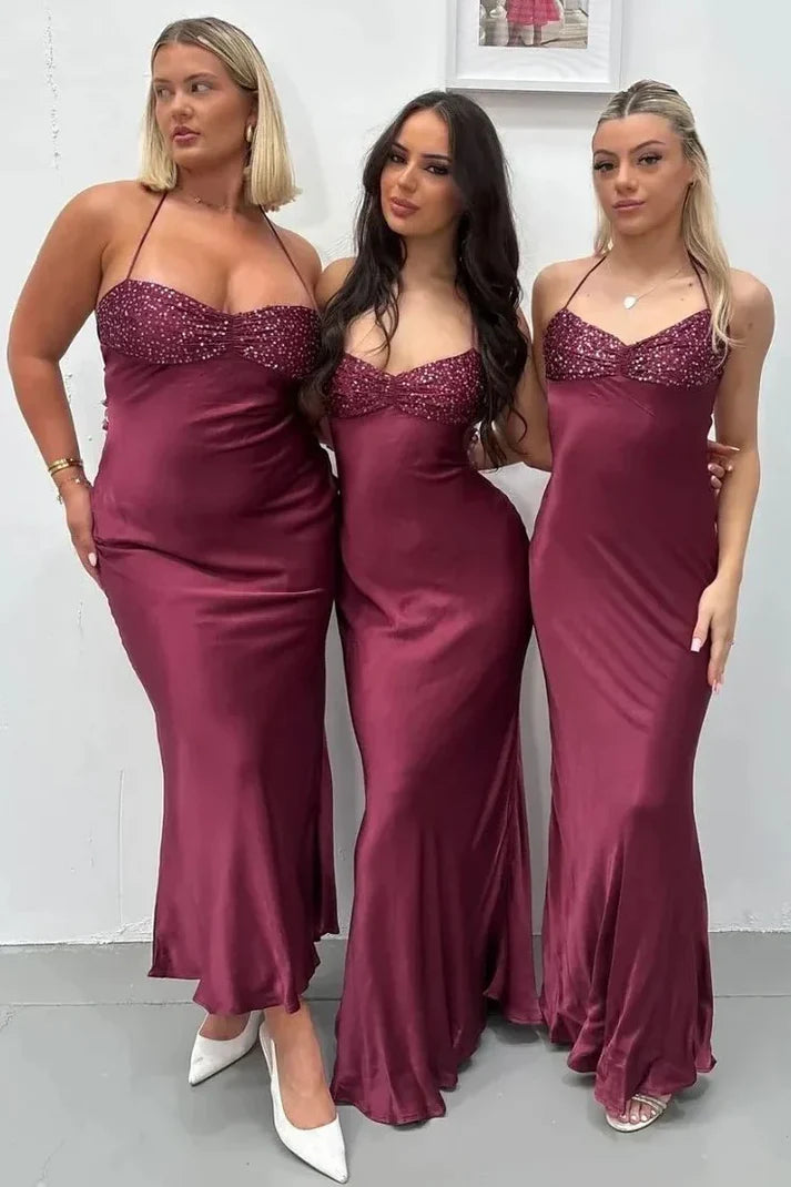 Fashionable Spaghetti Straps Sequin Maxi Prom Dress with Lace-up Back