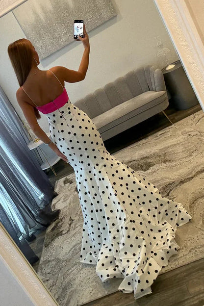 Chic Thin Shoulder Straps Polka Dots Mermaid Prom Dress