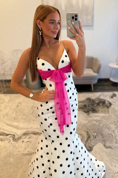 Chic Thin Shoulder Straps Polka Dots Mermaid Prom Dress