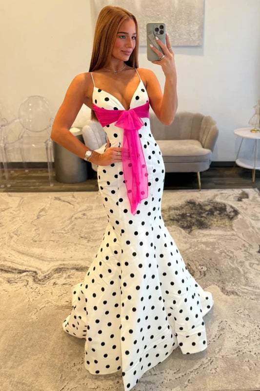 Chic Thin Shoulder Straps Polka Dots Mermaid Prom Dress