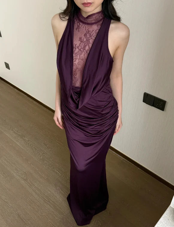 Purple Sheath Satin Long Prom Dress Evening Party Dress