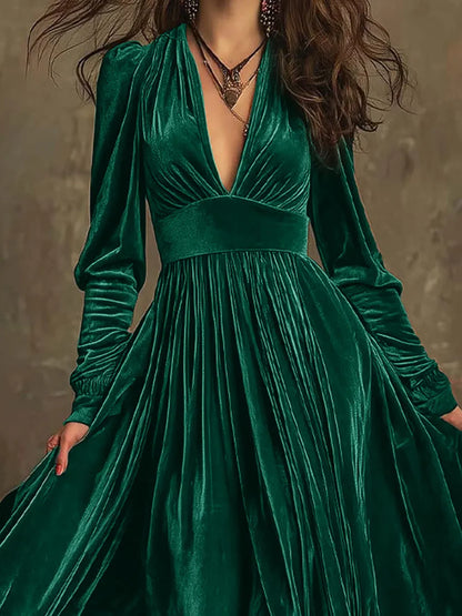 Elegant Women's Velvet Deep V-Neck Maxi Dress Prom Dress