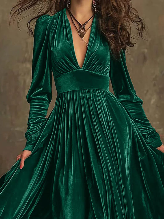 Elegant Women's Velvet Deep V-Neck Maxi Dress Prom Dress