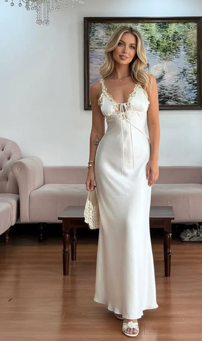 Spaghetti Straps Blue Gown Sleeveless Long Backless Prom Dress