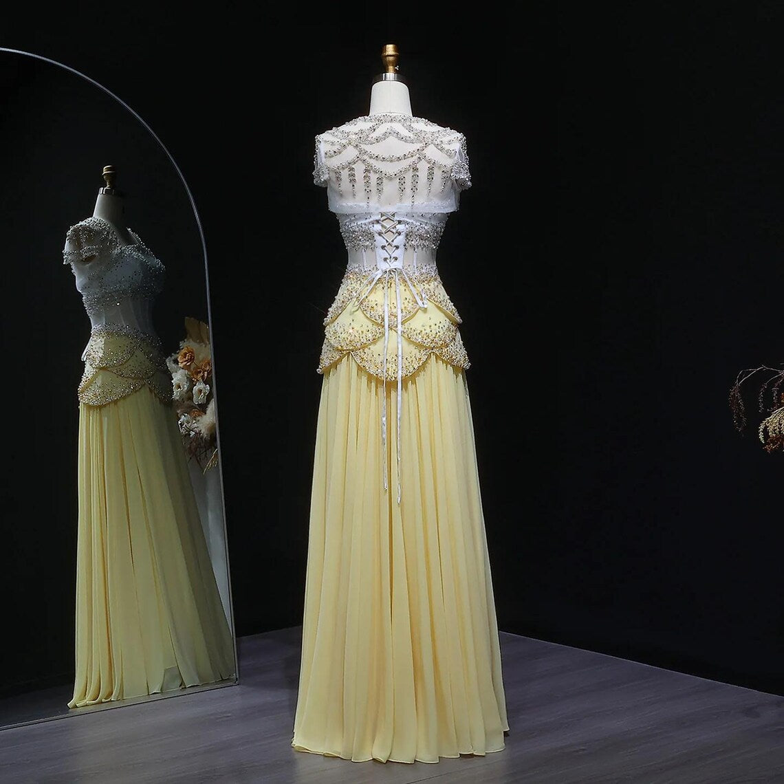 Aurora Pearl Evening Gown Beaded Chiffon Party Dress