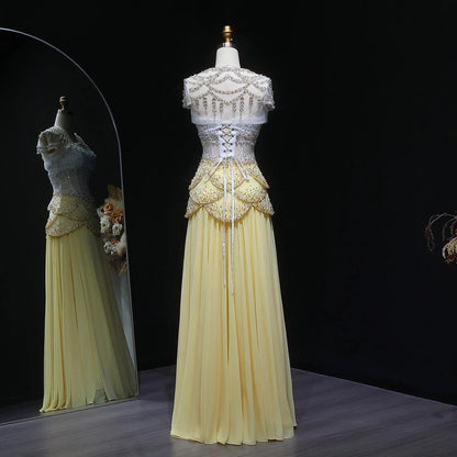 Aurora Pearl Evening Gown Beaded Chiffon Party Dress