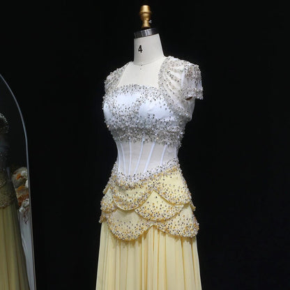 Aurora Pearl Evening Gown Beaded Chiffon Party Dress