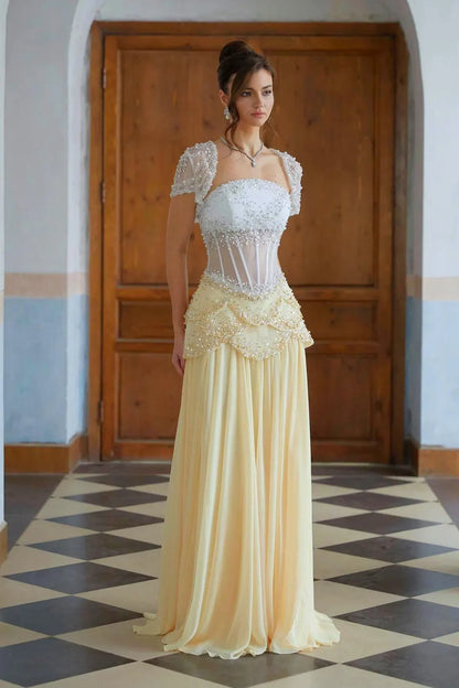 Aurora Pearl Evening Gown Beaded Chiffon Party Dress