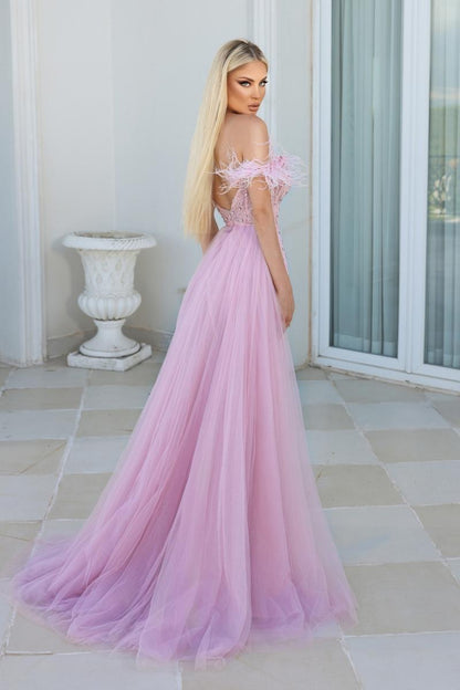 Chic Off the Shoulder Backless Crystal Prom Dress
